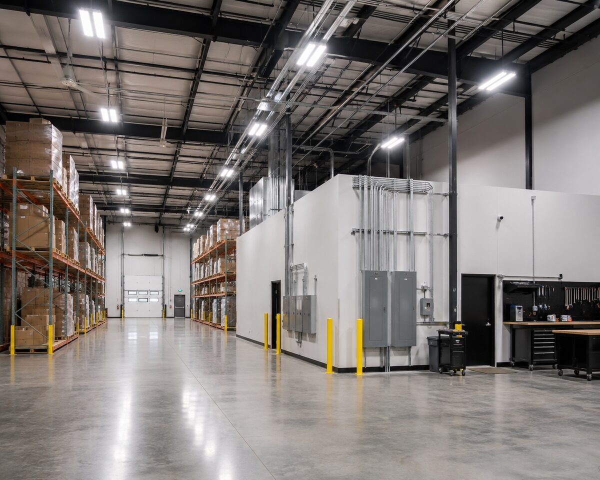 Warehouse electrical build-out with panels and conduit in Oceanside, CA