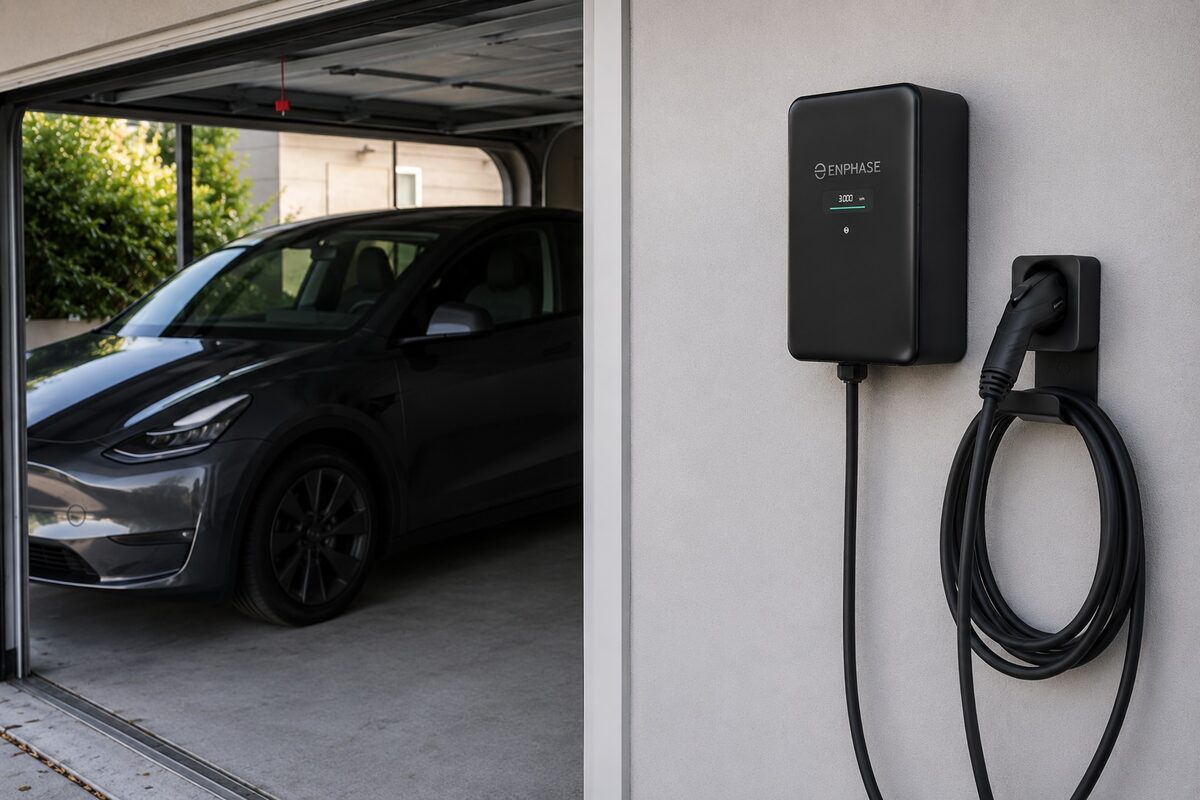 Level 2 EV charger installed in a home garage in San Marcos, CA